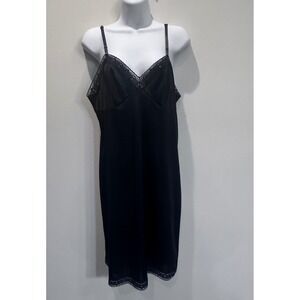 Vassarette Womens Slip 36‎ Black Lace Trim Nylon Sheath Mini Slip Dress